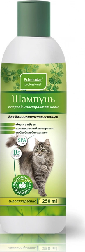 Шампунь Pchelodar для длинношерстных кошек гипоаллергенный с пергой и хвоей 250 мл фото 1