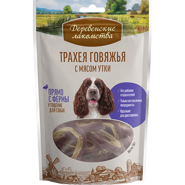 Деревенские лакомства для собак "Трахея говяжья с мясом утки" 50 г фото 1