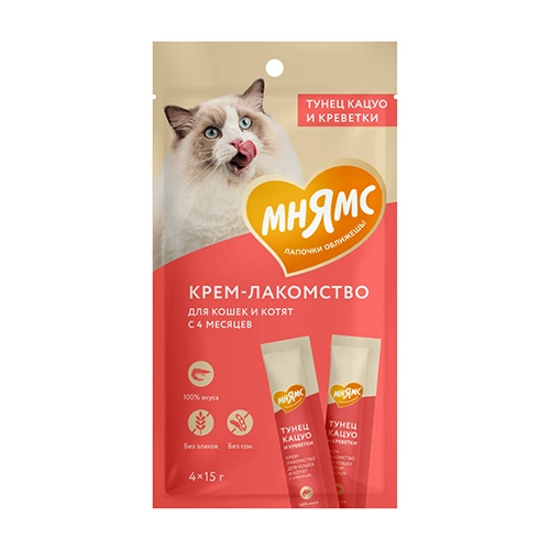 Лакомство Мнямс для кошек и котят с тунцом "Кацуо" и креветками 4*15 г фото 1