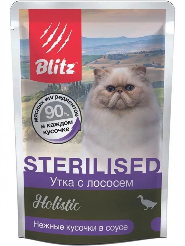 Корм Blitz Holistic для кошек утка, лосось в соусе 85 г фото 2