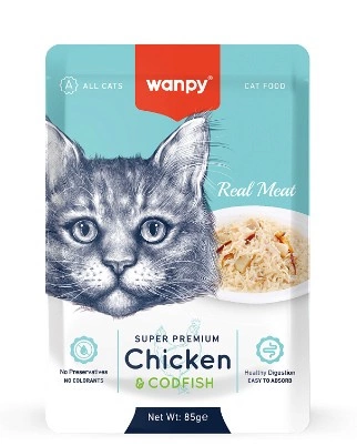 Wanpy Cat Паучи для кошек с курицей и треской 85 г фото 1