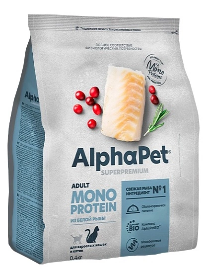 Корм AlphaPet Superpremium Monoprotein из белой рыбы для кошек 400 г фото 2