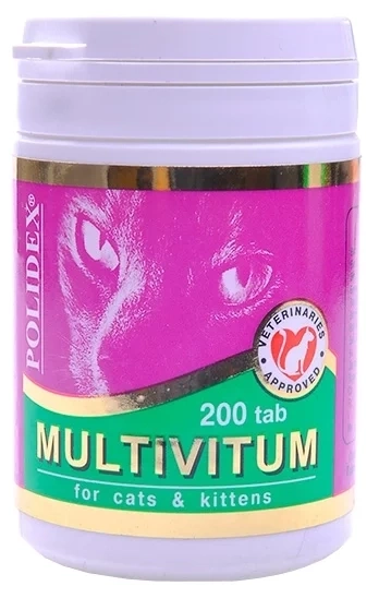 Витаминно-минеральный комплекс для кошек и котят Polidex Multivitum, 200 табл фото 1