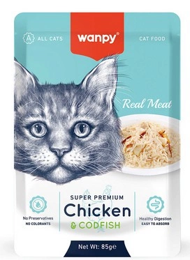 Wanpy Cat Паучи для кошек с курицей и треской 85 г фото 2
