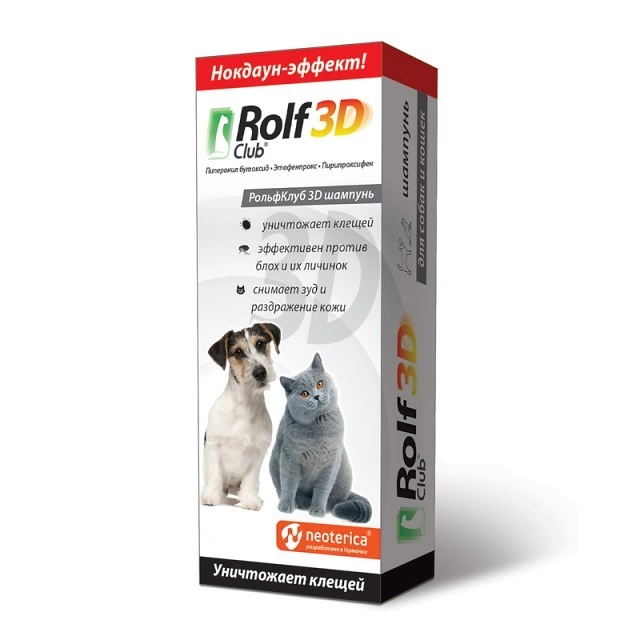 Шампунь Rolf 3D Club от блох и клещей для кошек и собак, 200 мл фото 1