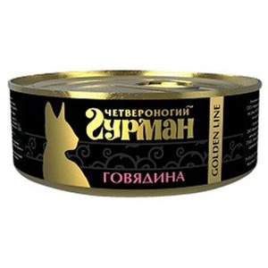 Корм Четвероногий гурман Голден для кошек говядина натуральная в желе 100 г ж/б фото 1