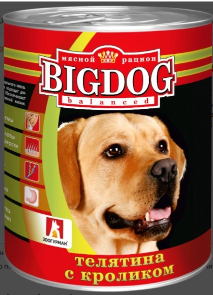 Корм Зоогурман Big Dog для собак телятина с кроликом 850 г фото 1