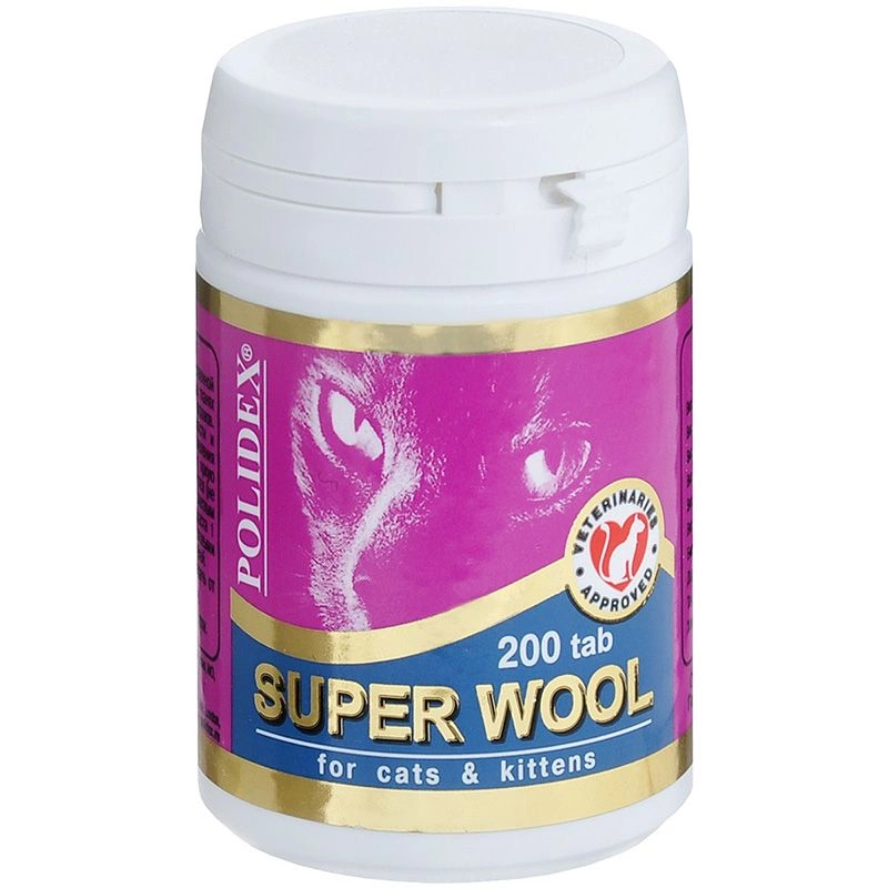 Витаминно-минеральный комплекс для кошек и котят Polidex Super Wool, 200 табл фото 1