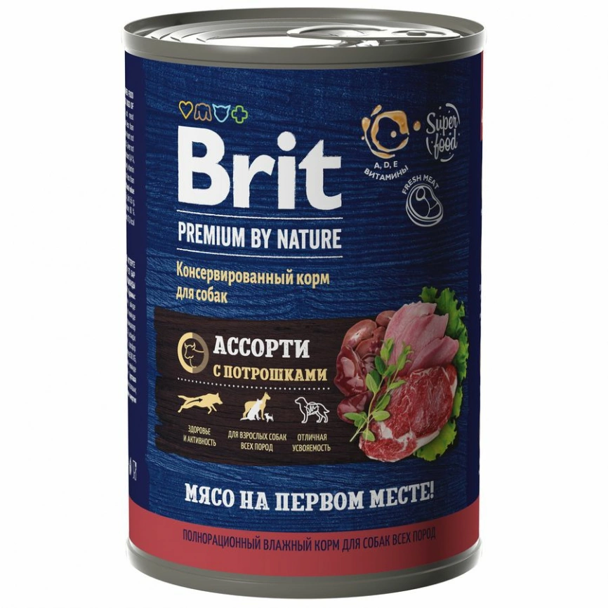 Корм Brit by Nature для собак ассорти с потрошками 410 г фото 1