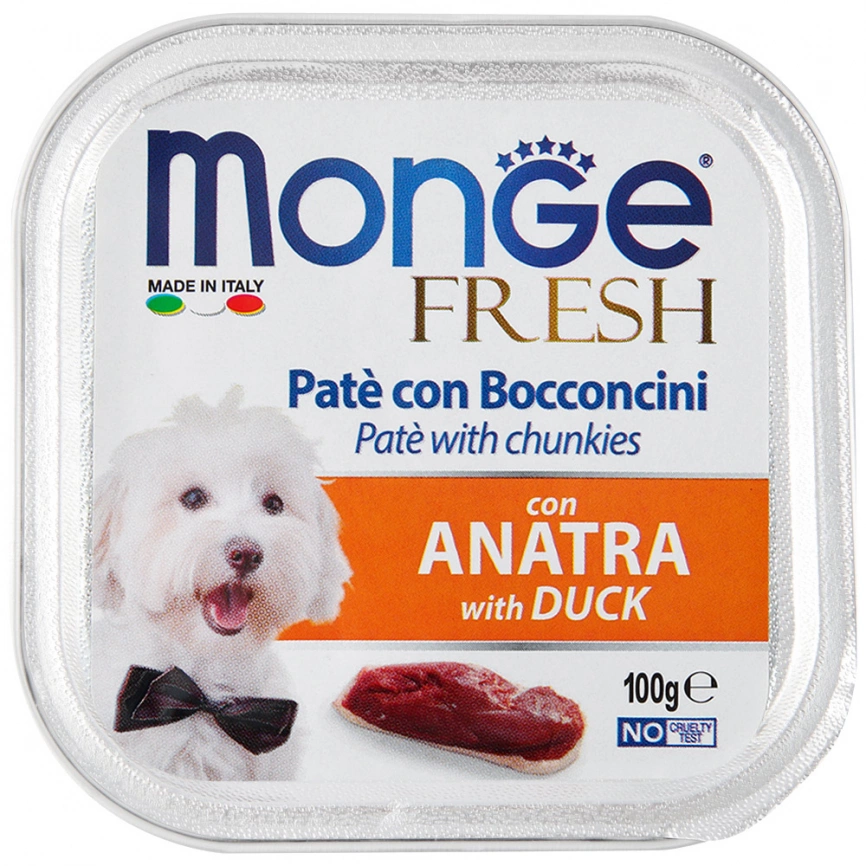 Корм Monge fresh для собак паштет с кусочками утки 100 г фото 1