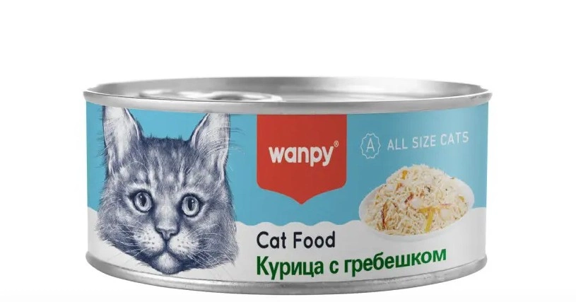 Корм Wanpy Cat Консервы для кошек кусочками курицы и гребешка 95 г фото 1