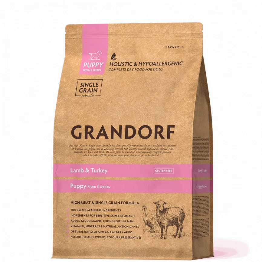 Корм Grandorf Holistic & Hypoallergenic для щенков всех пород ягнёнок с индейкой, 1 кг фото 2