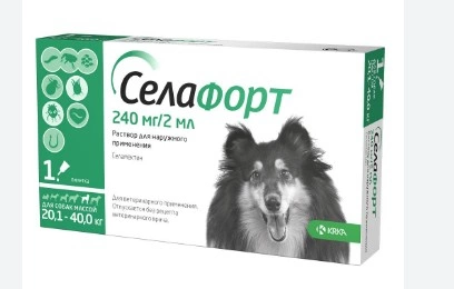 Капли KRKA Селафорт для собак против блох, гельминтов и кожных паразитов 20,1 - 40 кг фото 2