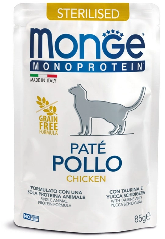 Корм Monge Cat Monoprotein Sterilised для стерилизованных кошек паштет из курицы 85 г фото 1