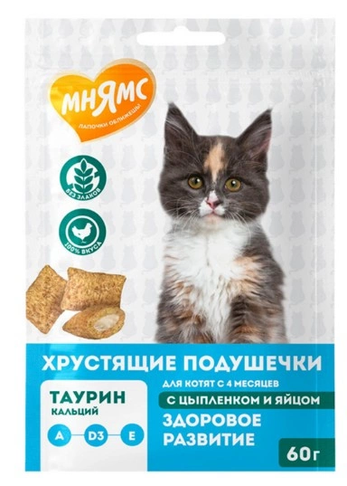 Лакомство для кошек Мнямс "Здоровый котенок" хрустящие подушечки 60 г фото 1
