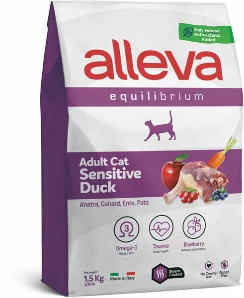 Корм Alleva Equilibrium Sensitive для кошек с чувствительным пищеварением с уткой 1,5 кг фото 1