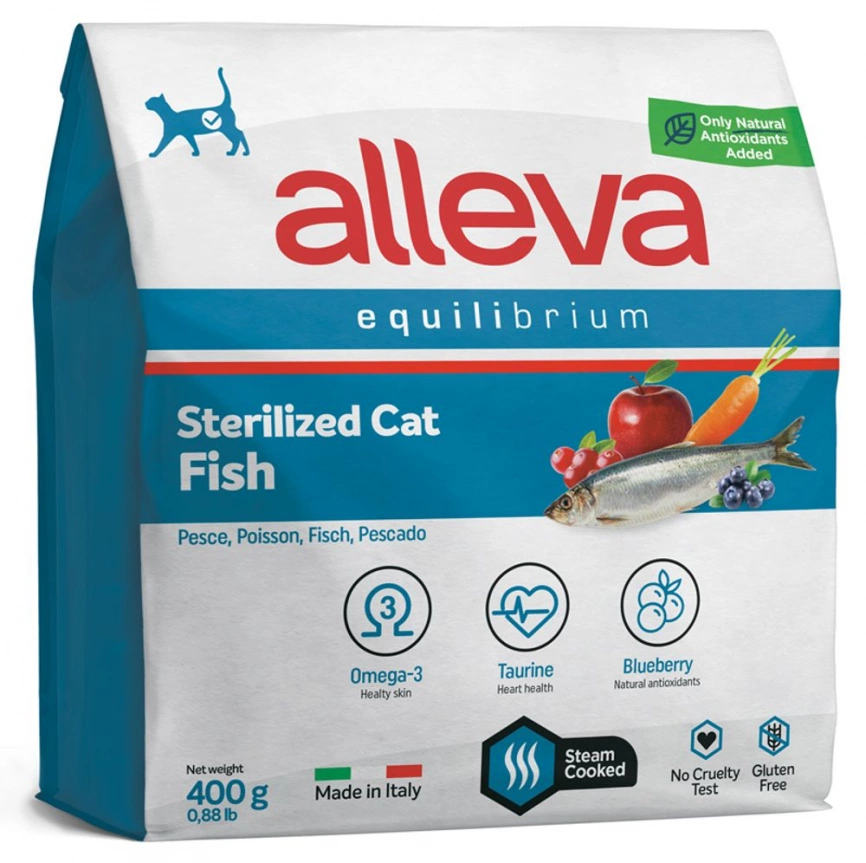 Корм Alleva Equilibrium Cat Sterilized для стерилизованных кошек с рыбой 400 г фото 1