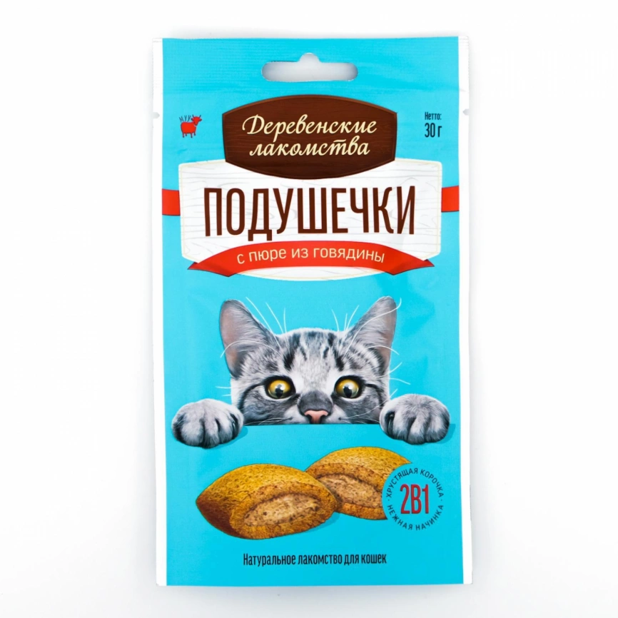 Лакомство Деревенские лакомства для кошек Подушечки с пюре из говядины, 30 г фото 2