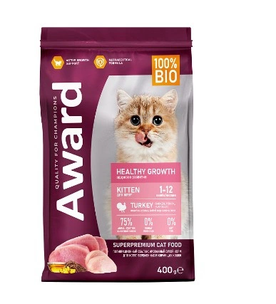 Корм Award Healthy Growth для котят с индейкой и курицей (рыбий жир и семена льна) 400 г фото 1