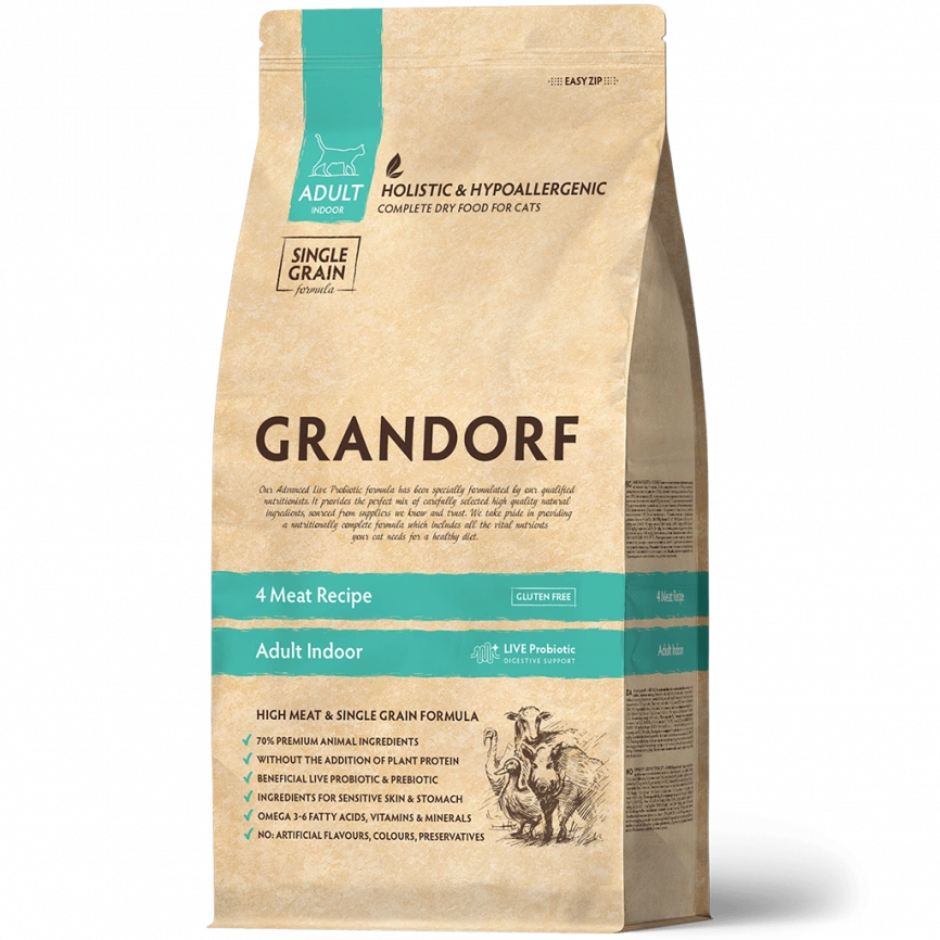 Корм Grandorf Holistic & Hypoallergenic Indoor для кошек с четырьмя видами мяса 400 г фото 1