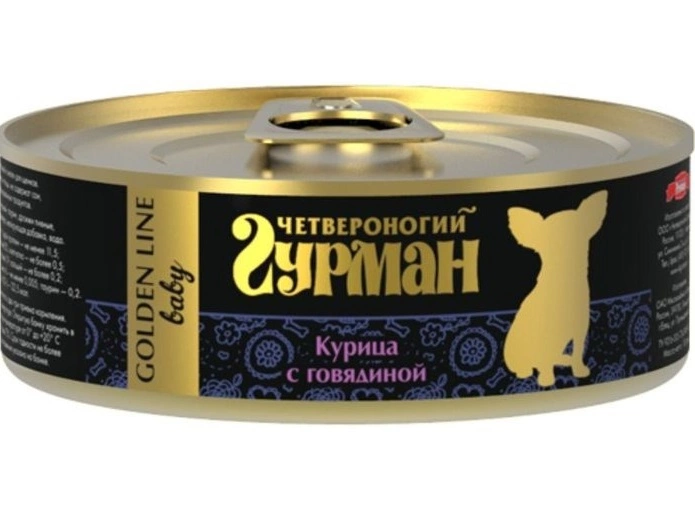 Корм Четвероногий Гурман Голден для щенков Курица с говядиной в желе ж/б 100 г фото 1