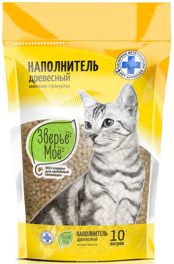 Наполнитель Зверье Мое для кошек древесный мелкие гранулы 2,8 кг 10 л фото 1