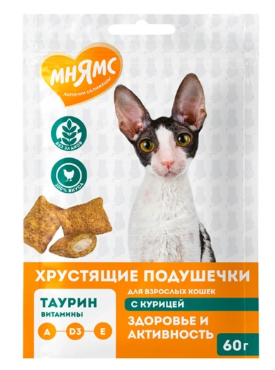 Лакомство Мнямс "Здоровье и активность" для кошек хрустящие подушечки 60 г фото 1