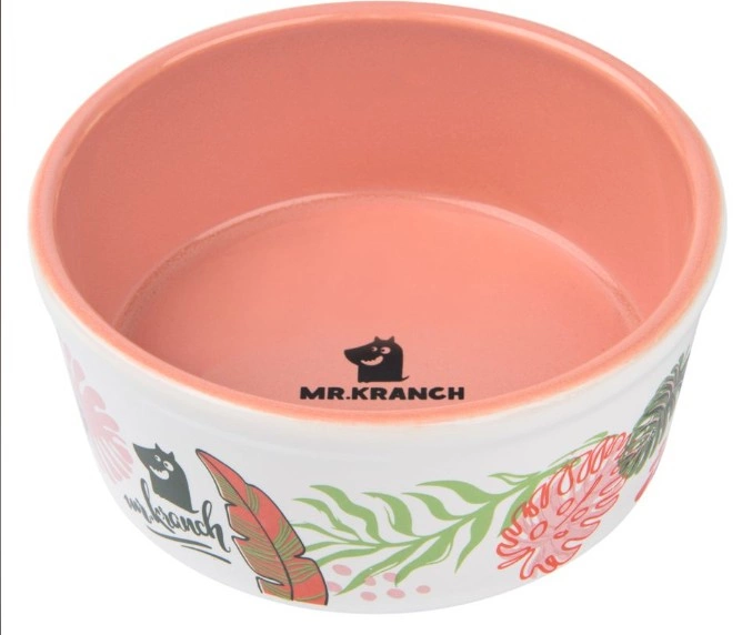 Миска для собак и кошек Mr.Kranch из фарфора "Тропики" розовая 350 мл фото 2