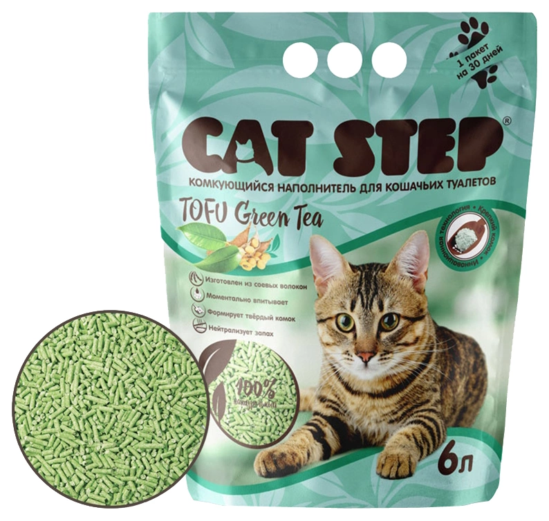 Наполнитель Cat Step Tofu Green Tea растительный комкующийся 6 л  фото 1