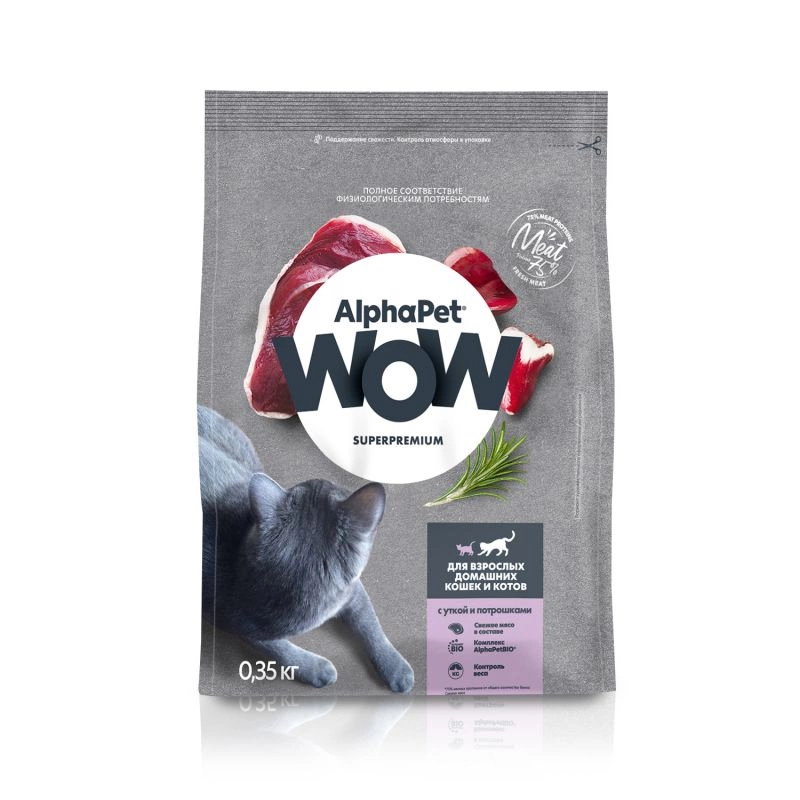 Корм AlphaPet WOW с уткой и потрошками для домашних кошек 350 г фото 1