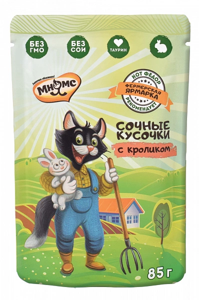 Корм Мнямс для кошек Фермерская ярмарка сочные кусочки с кроликом 85 г фото 1