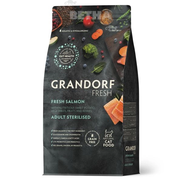Корм Grandorf Fresh для стерилизованных кошек беззерновой с лососем и бататом 400 г фото 2