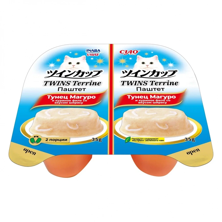 Корм Inaba Ciao Twins Terrine для кошек паштет из тунца Магуро и куриное филе со вкусом ширасу 70 г фото 2