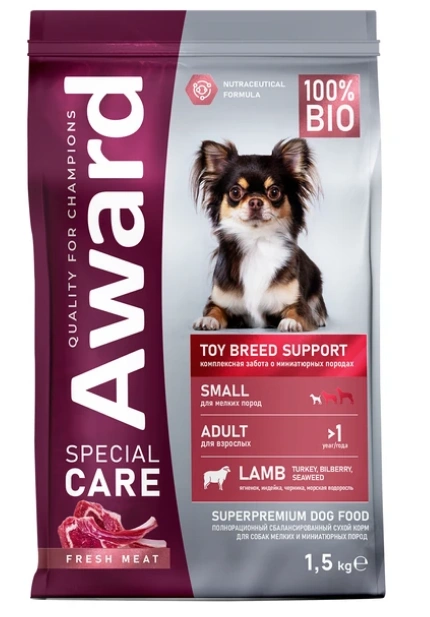 Корм Award Special Care Toy Breed Support для собак с ягненком 1,5 кг фото 1