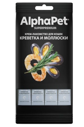 Крем-лакомство Alphapet для кошек с креветкой и моллюском 4*12 г фото 1